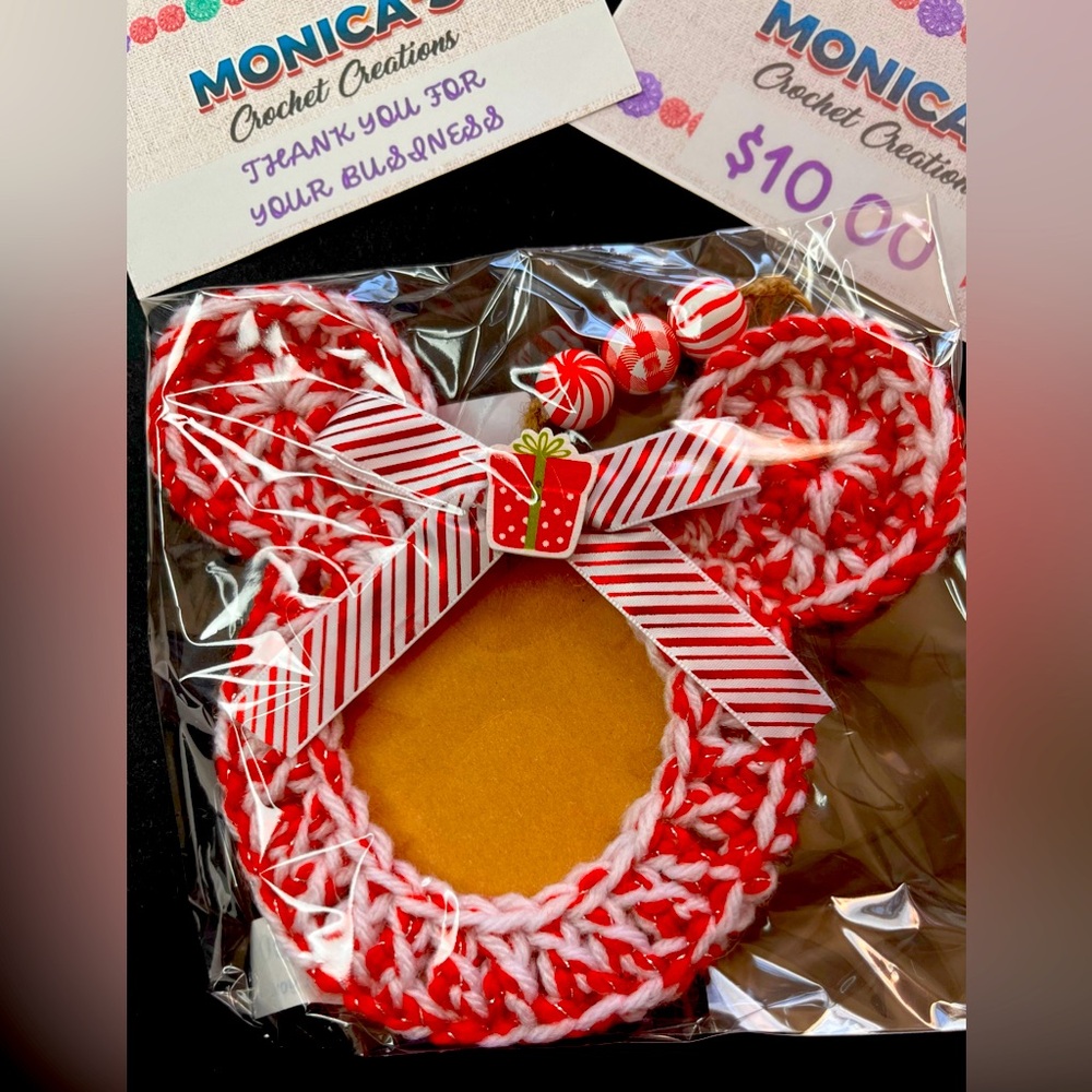 Disney inspired handmade crochet photo wreath ornaments.